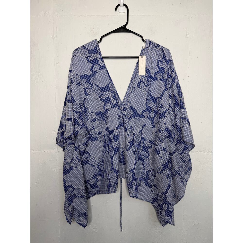NEW Anthropologie Tie-Front Blue Floral Caftan One Size